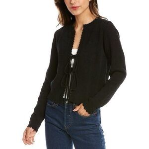 Rebecca Taylor Open-Front Tie Knit Sunflower Motif Cardigan with Scallop Trim